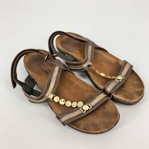 NAOT Sandals Womens 38 Brown Leather Strappy Gold Tone Circle Pendants